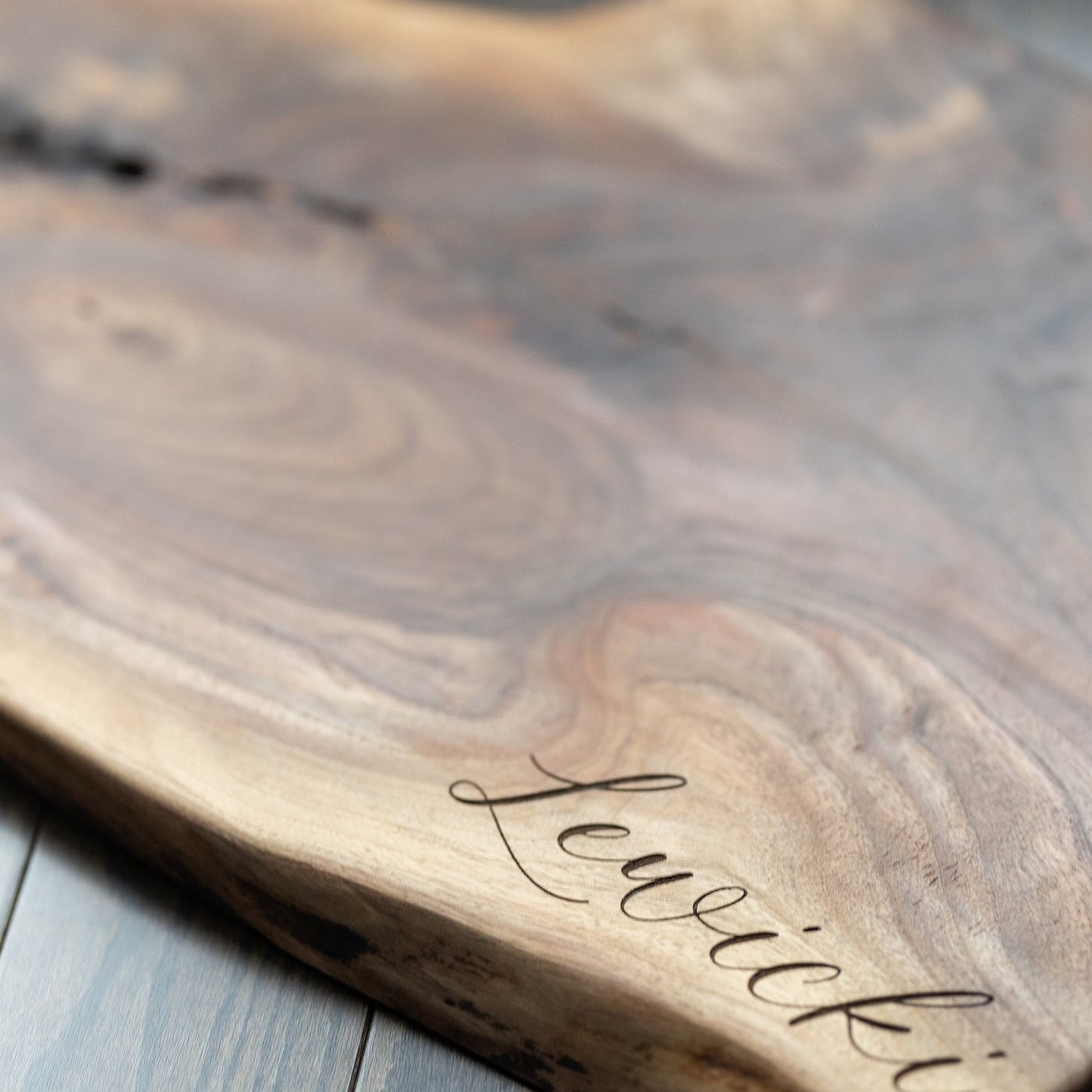 Custom cutting board engraving detail