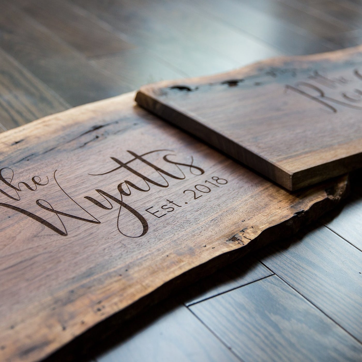 Custom wood sign engraving detail